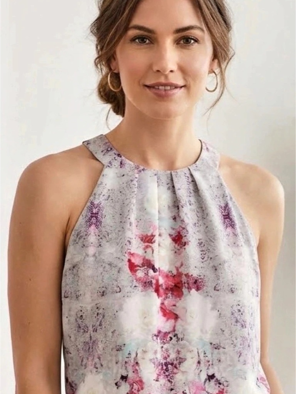 Violet + Claire Floral Halter Tank Pink & White